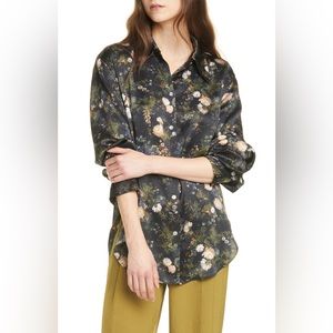 NWT Vince Rose Field Shaped Collar Silk Blouse